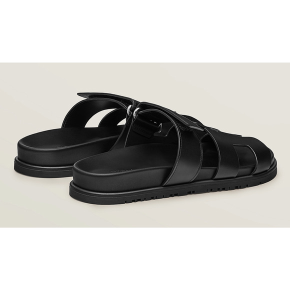 Hermes Chypre Sandal Black Calfskin Leather H Logo Strap Slide Slip On Flat 42 - Picture 10 of 12